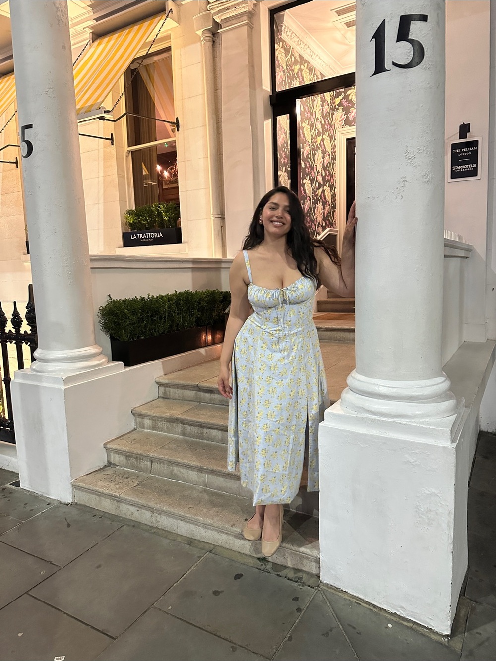 House of CB Pale Blue Maxi Dress with Yellow Floral Print